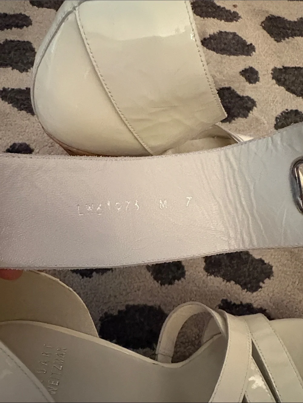 Stuart Weitzman Cream Patent Leather Strappy Ankle-Heel Sandals
